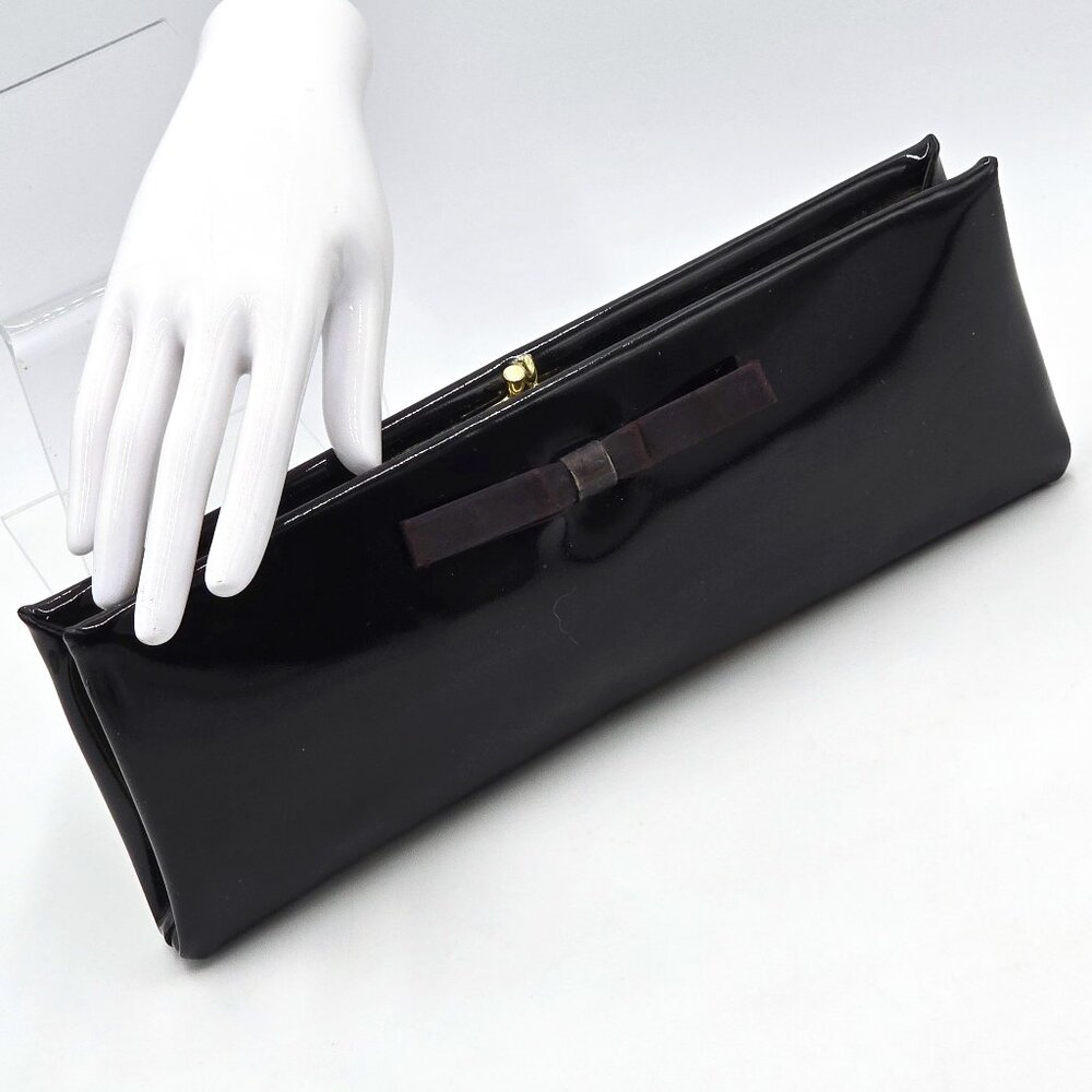 Harry Levine – Vintage Black Patent Clutch / Handbag with Bow Accent
